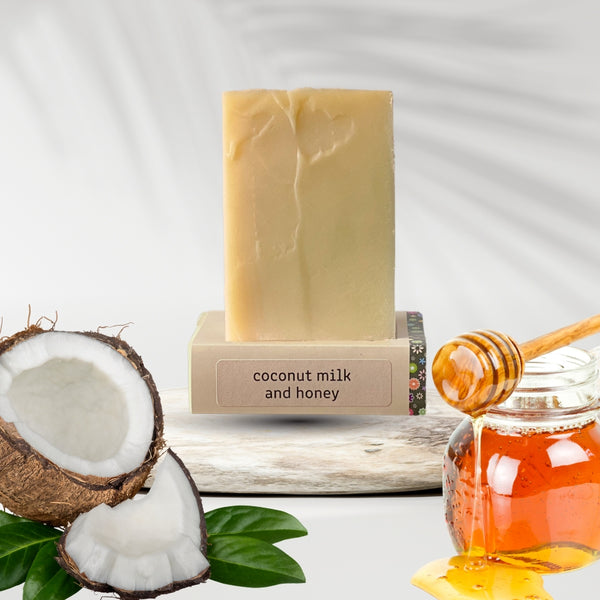 Coconut milk and honey soap and shampoo bar for soft, moisturised skin and hair