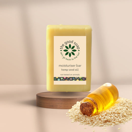 Hemp seed oil solid moisturiser bar for dry or irritated skin