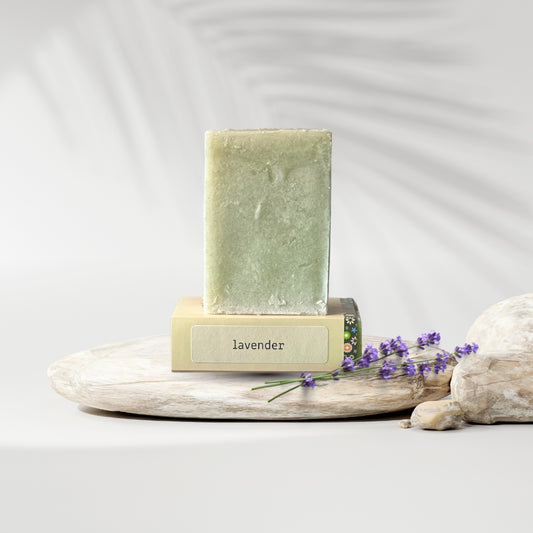 Lavender pumice soap bar for gentle exfoliation and natural cleansing