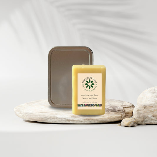 Solid moisturiser bar with reusable storage tin – eco-friendly skincare