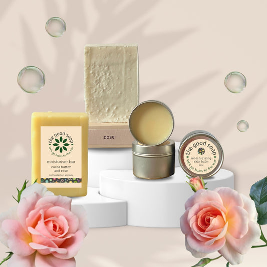 Rose salt soap and solid moisturiser set – natural skincare gift