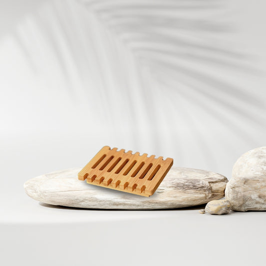 Hemu wood soap dish with slatted design for drainage and airflow