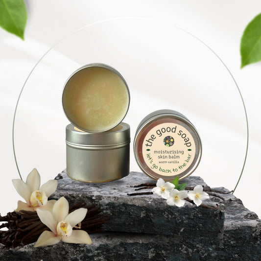 Vanilla and cocoa butter balm in tin – natural moisturiser for dry skin