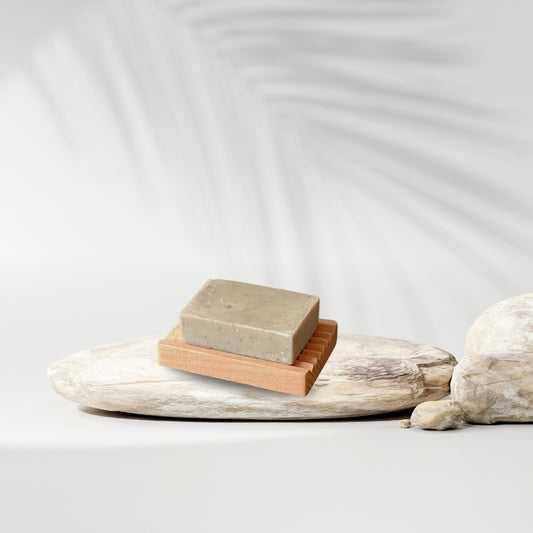 Grooved hemu wood soap dish to keep bars dry and long-lasting