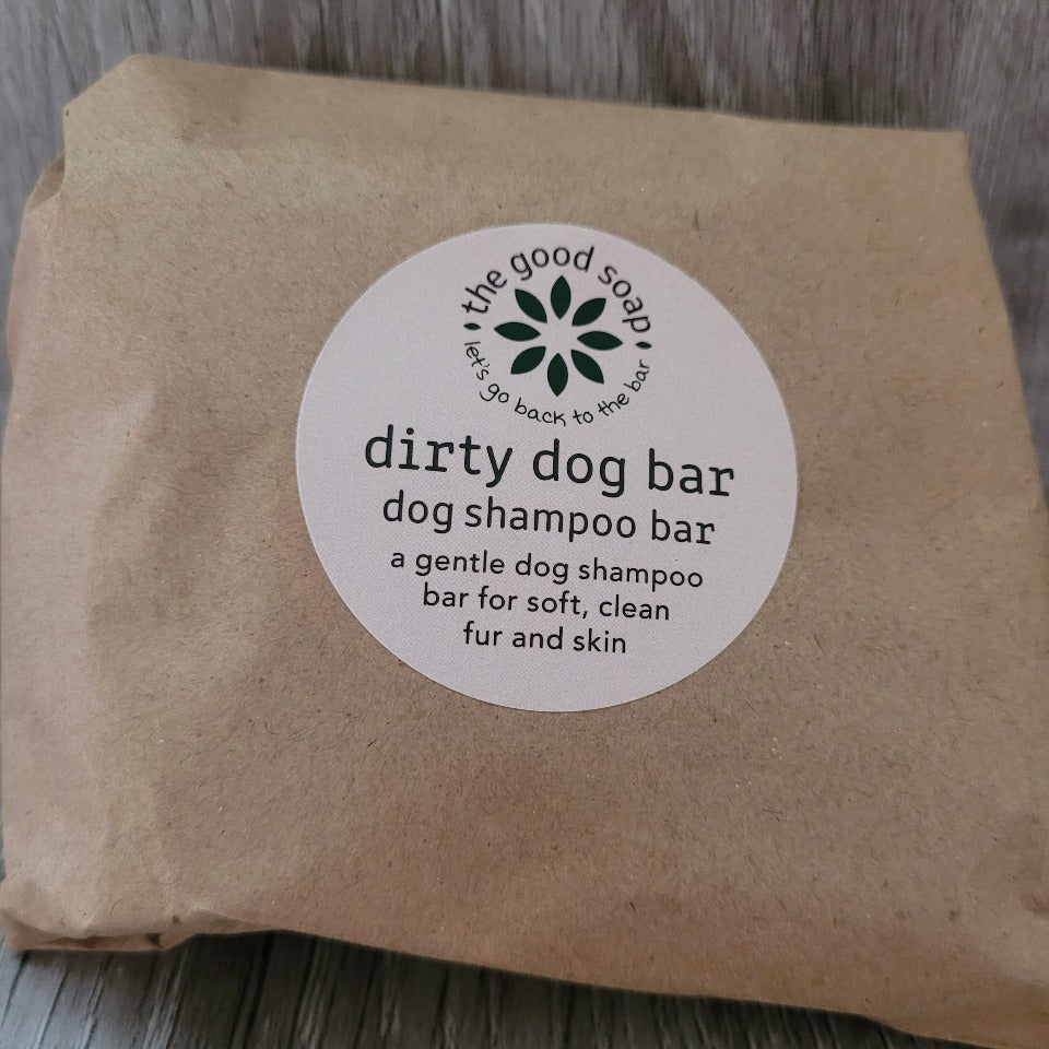 Dirty Dog Shampoo Bar for dogs and puppies, in paper packaging