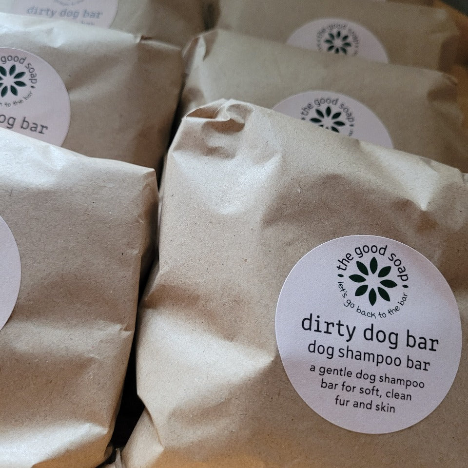 The Dirty Dog Shampoo Bar in packaging