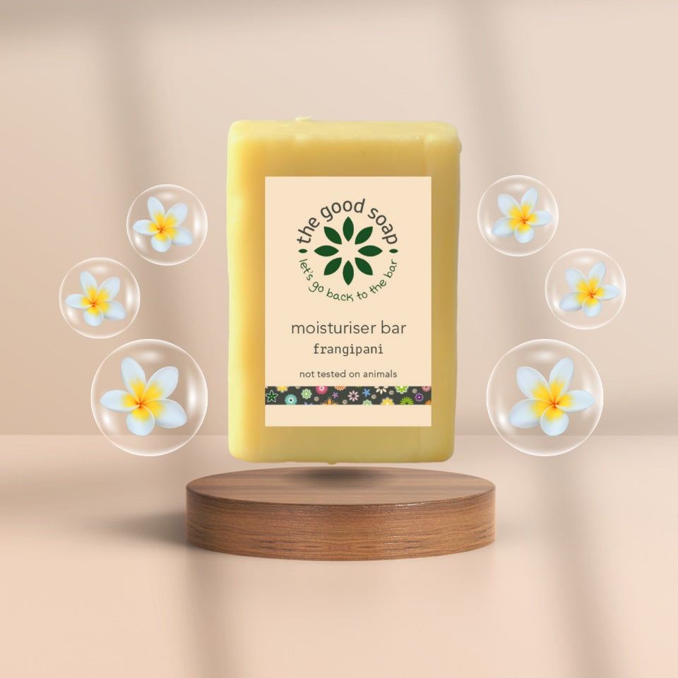 Frangipani solid moisturiser bar with nourishing shea butter