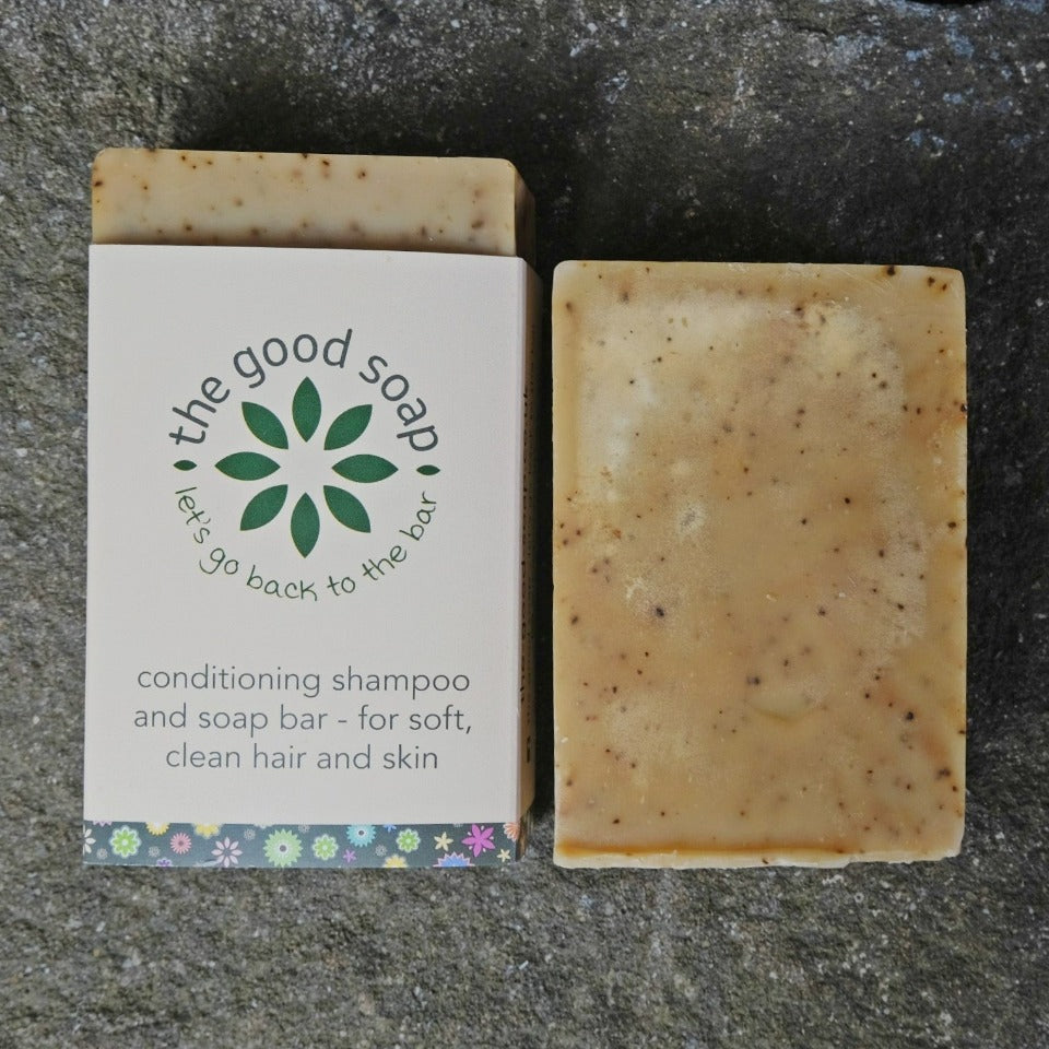Coffee and Ginger Soap & Shampoo Bar on a stone background