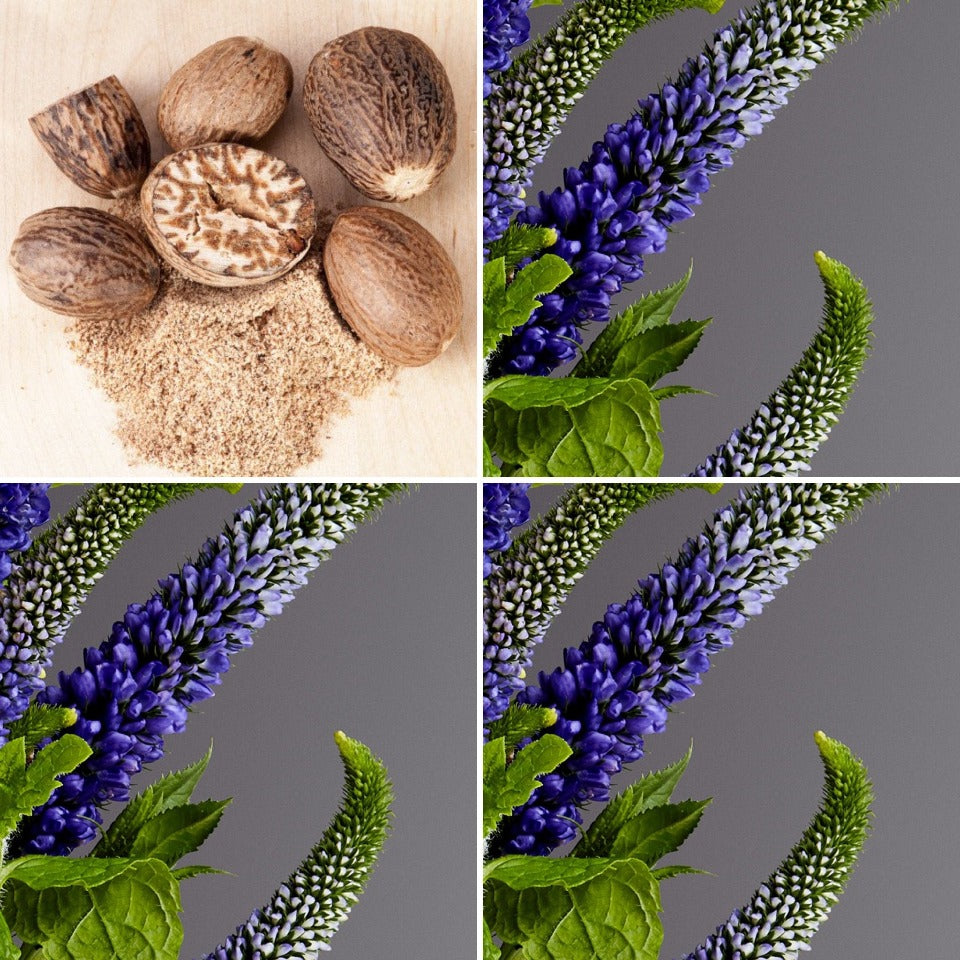Nutmeg and Patchouli flowers, ingredients in The Good Soap warm patchouli skin balm