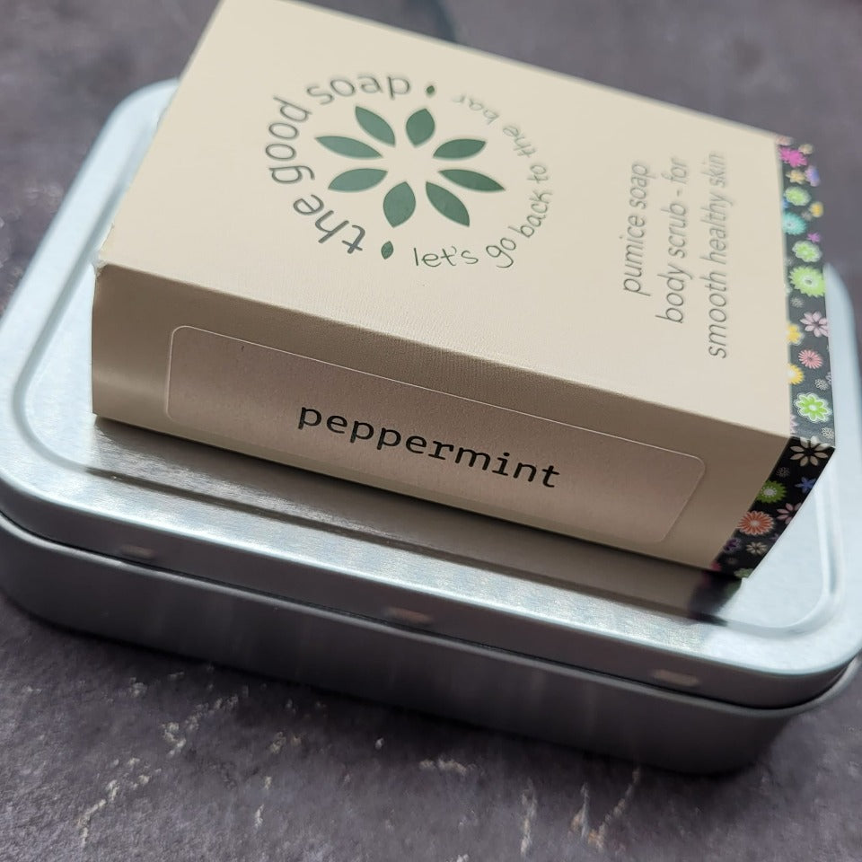Tin and Soap Bar Combination, Peppermint Pumice